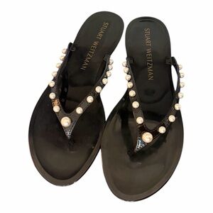 Stuart Weitzman Glide Pearl Jelly Flip Flops Black Size 10 NIB
